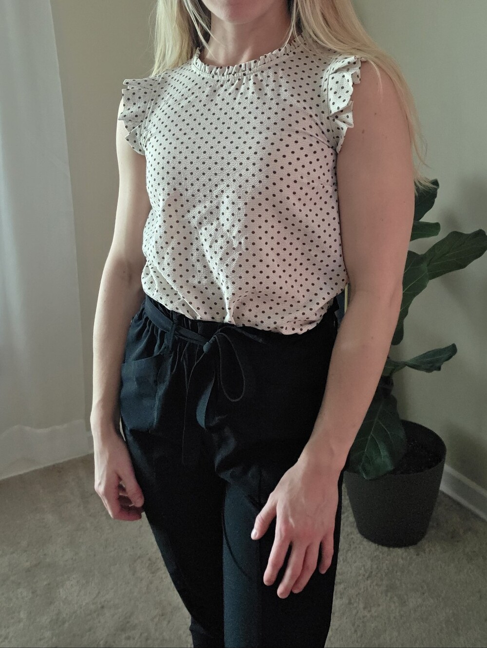Monteau White Polka Dot Ruffle Cap Sleeve Top